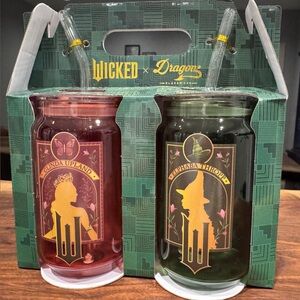 Wicked x Dragons Glassware Elphaba Glinda Drinking Glasses 16 oz Set of 2